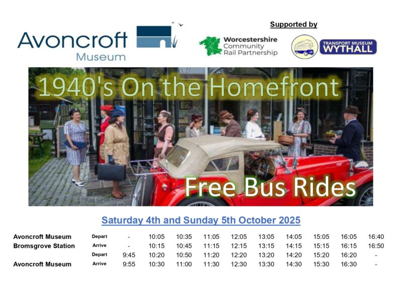 timetable for heritage bus service from Bromsgrove train station and Avoncroft Musuem