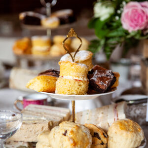 Cream tea on a tiered vintage china tea plate