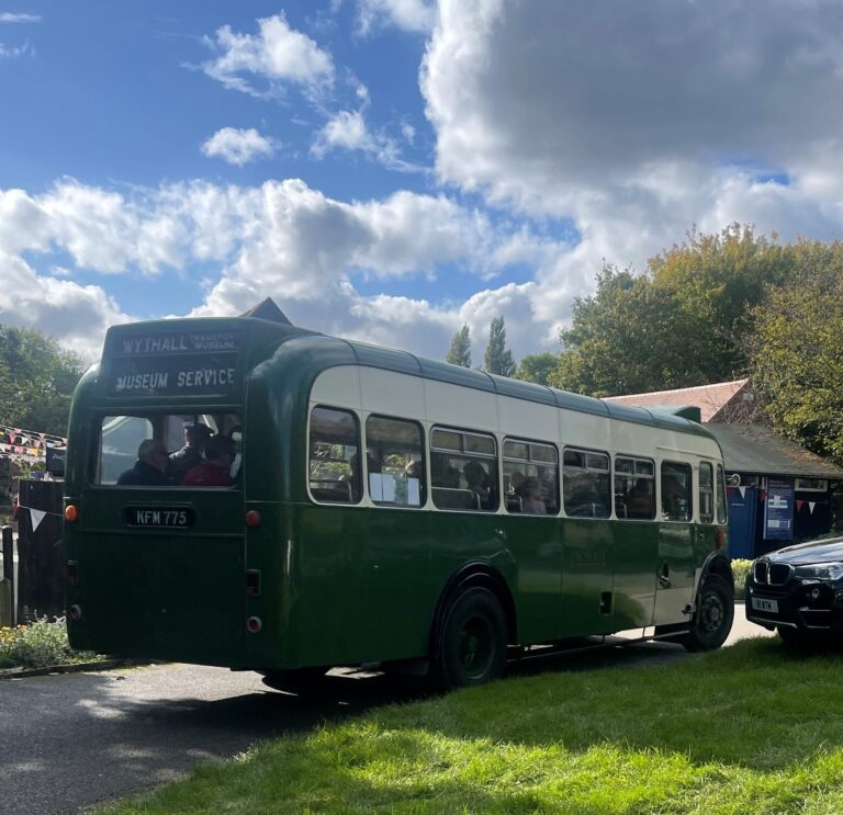 rear view of vintage bus from Transport Museums at Avoncroft Museum of Historic Buildings