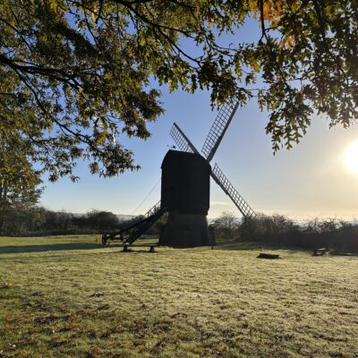 cold November morning windmill on field