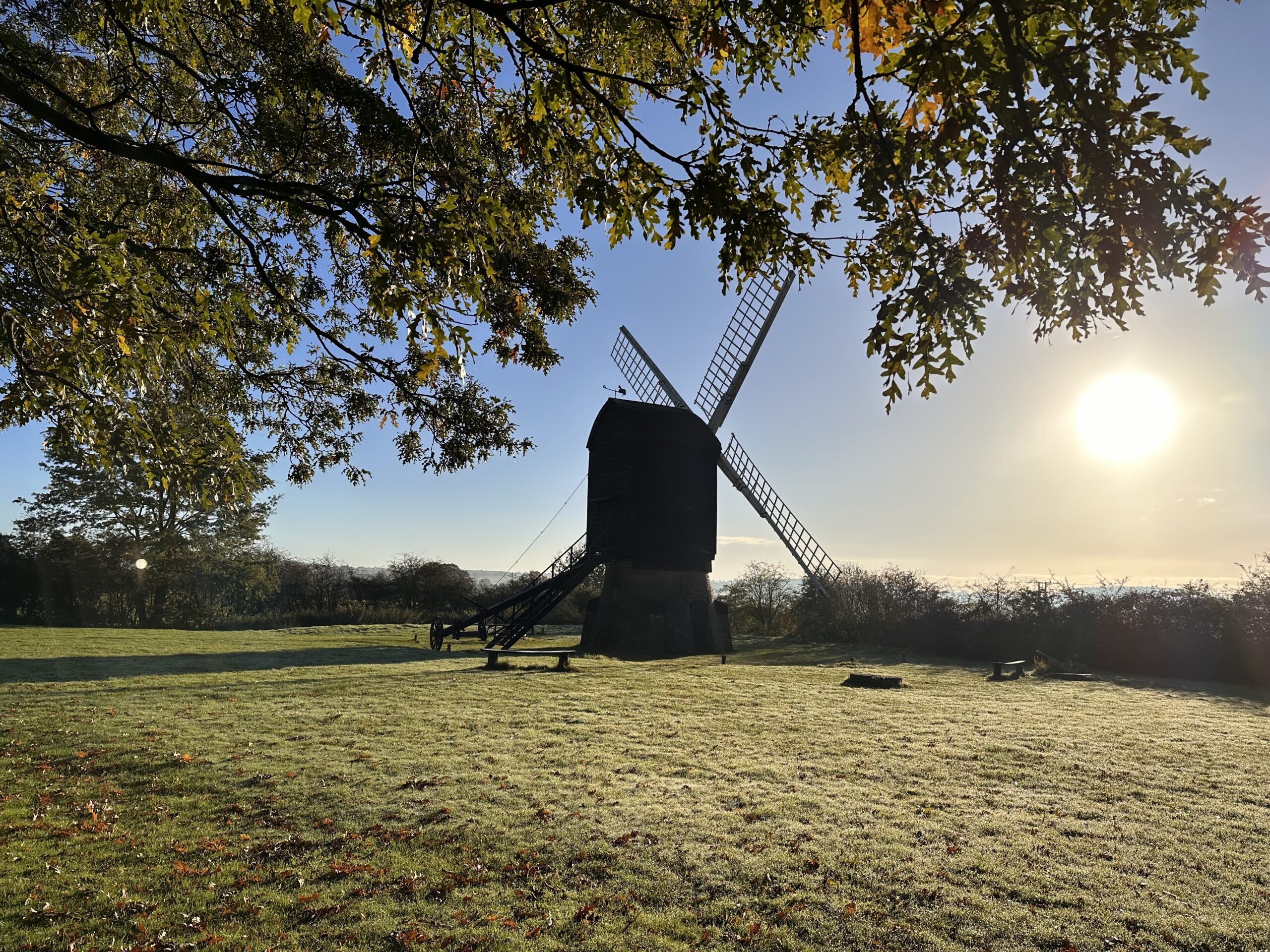 cold November morning windmill on field